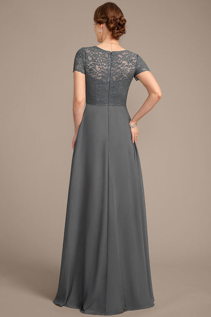 Robe Cérémonie Longue Grise Dentelle - gallery 6