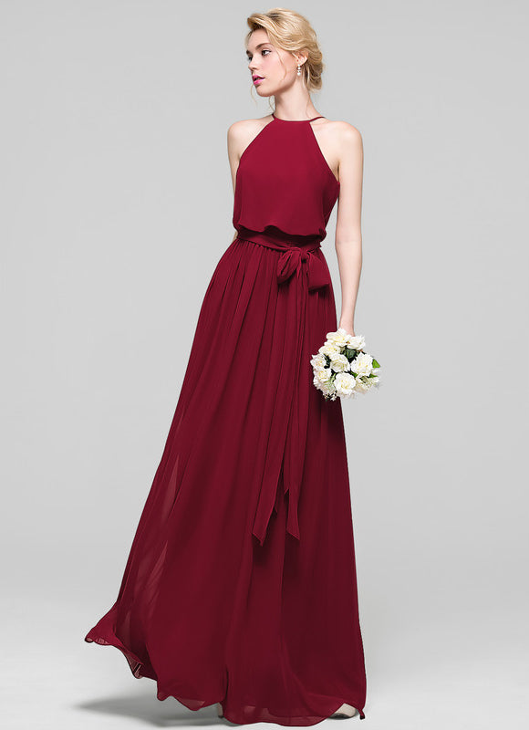 Robe Cérémonie Lilas Mousseline Col Rond