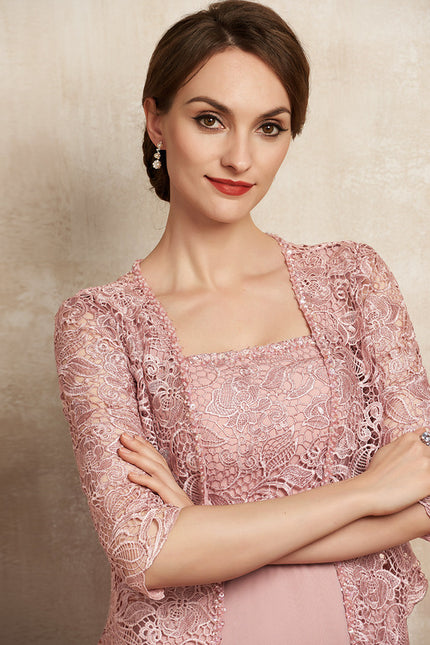 Robe Cérémonie Rose Pastel Trapèze Dentelle - gallery 1