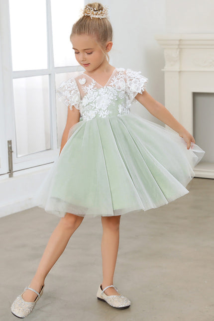 Robe Cérémonie Tulle Verte Fleuri - gallery 1