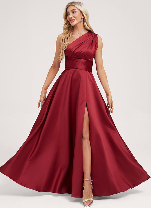 Robe Cérémonie Satin Rouge Évasée - gallery 3