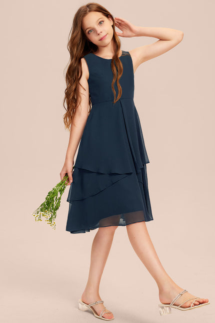 Robe Cérémonie Mousseline Marine Ajustée - gallery 2