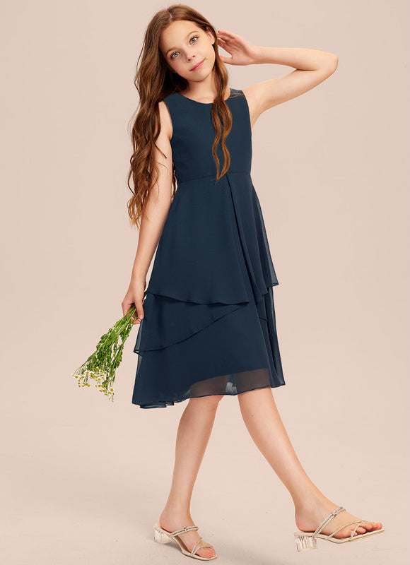 Robe Cérémonie Mousseline Marine Ajustée - gallery 2