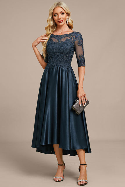 Robe Cérémonie Satinée Marine Chic - gallery 2