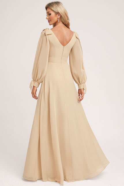 Robe Cérémonie Mousseline Beige - gallery 1