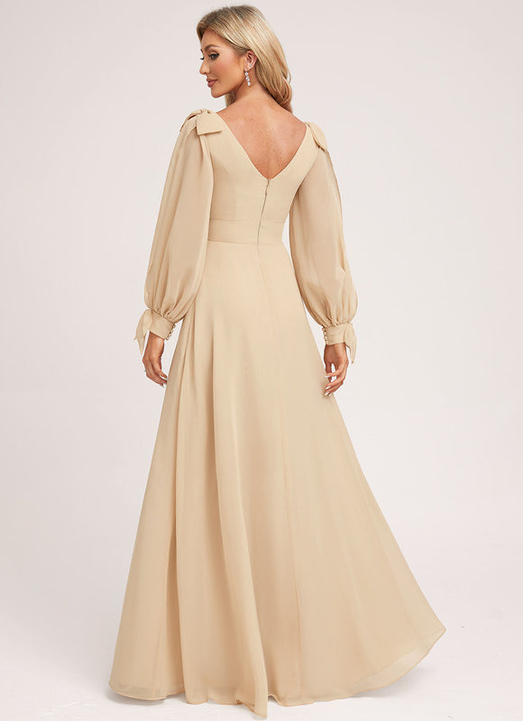 Robe Cérémonie Mousseline Beige - gallery 1