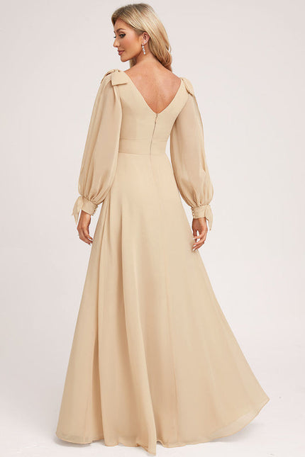 Robe Cérémonie Mousseline Beige - gallery 1