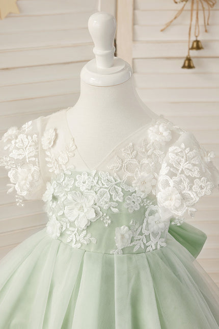 Robe Cérémonie Tulle Verte Fleuri - gallery 7