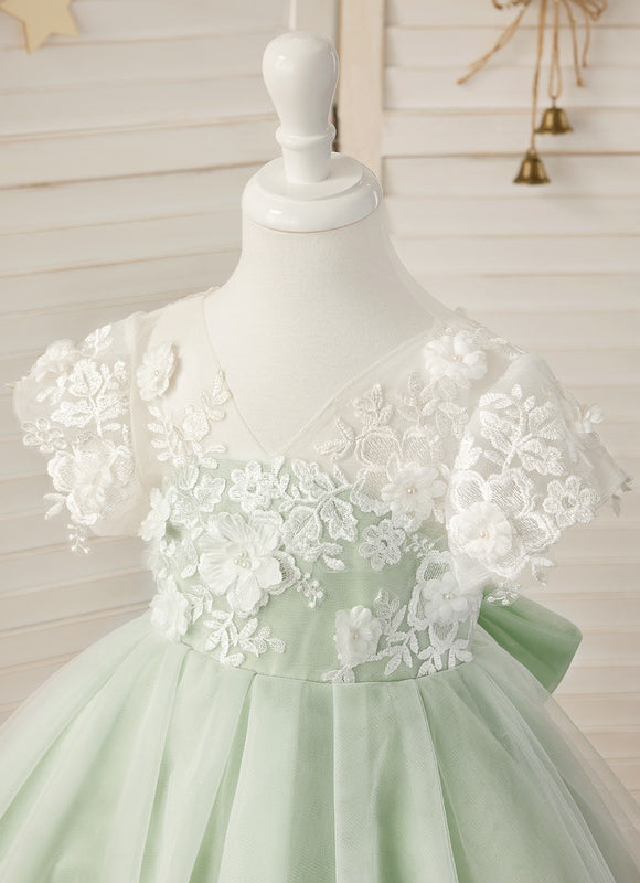 Robe Cérémonie Tulle Verte Fleuri - gallery 7