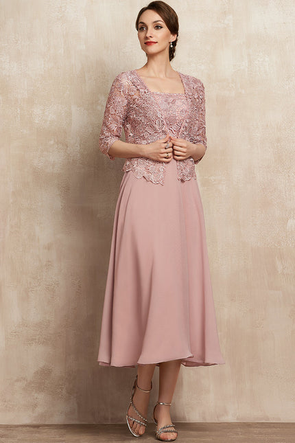 Robe Cérémonie Rose Pastel Trapèze Dentelle - gallery 2