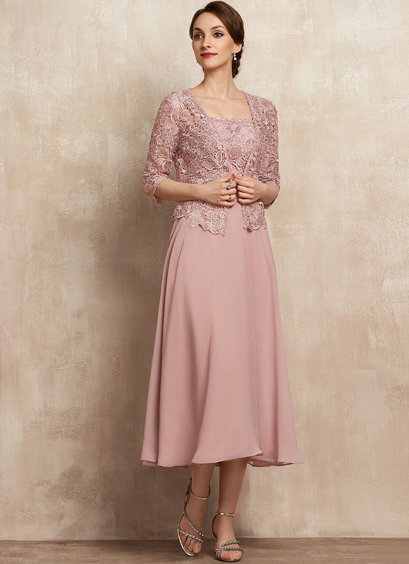 Robe Cérémonie Rose Pastel Trapèze Dentelle - gallery 2