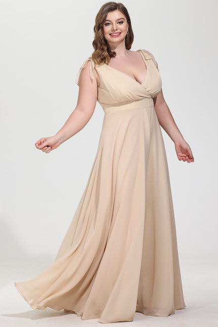 Robe Cérémonie Mousseline Beige - gallery 7