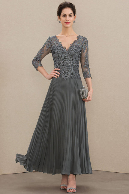 Robe Cérémonie Gris Élégant Plissé - gallery 4