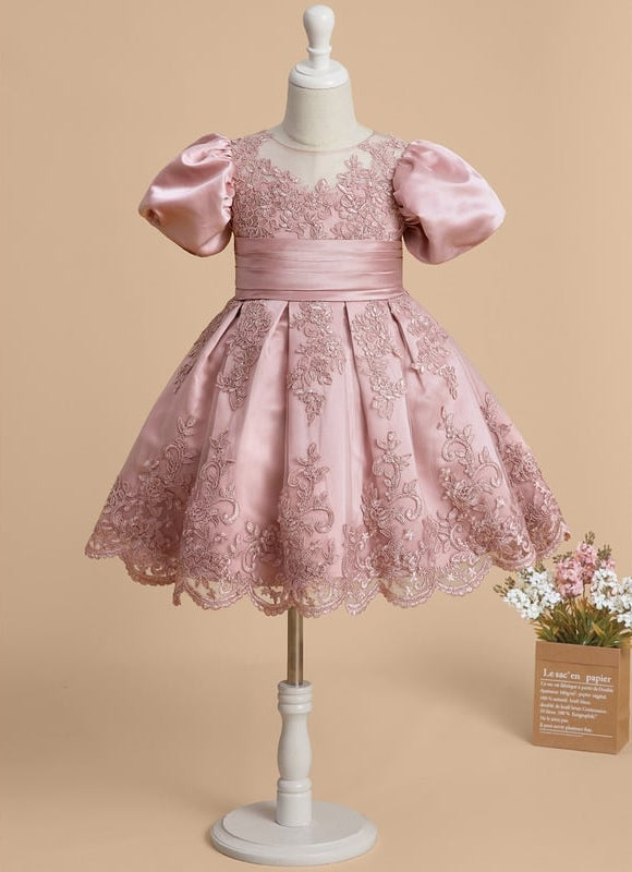 Robe Cérémonie Satin Rose Brodée - gallery 3