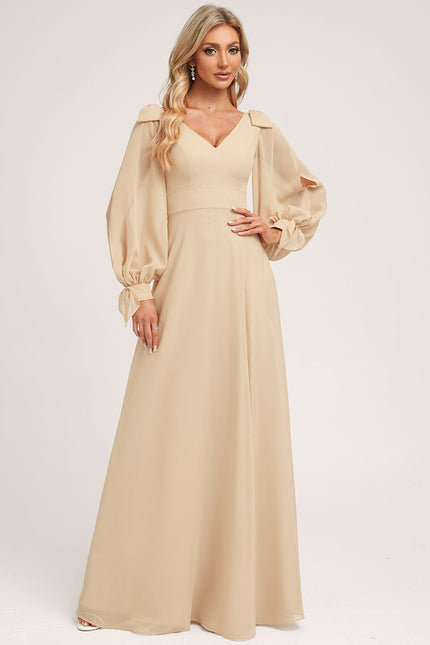 Robe Cérémonie Mousseline Beige - gallery 3