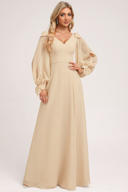 Robe Cérémonie Mousseline Beige - gallery 3