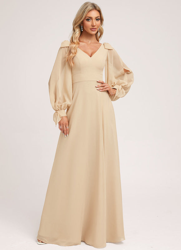 Robe Cérémonie Mousseline Beige - gallery 3
