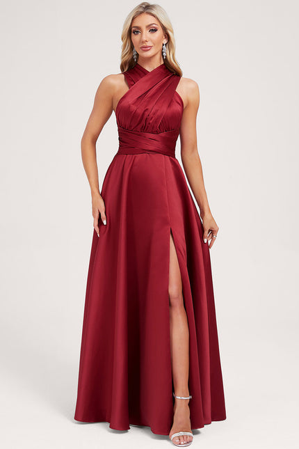 Robe Cérémonie Satin Rouge Évasée - gallery 9