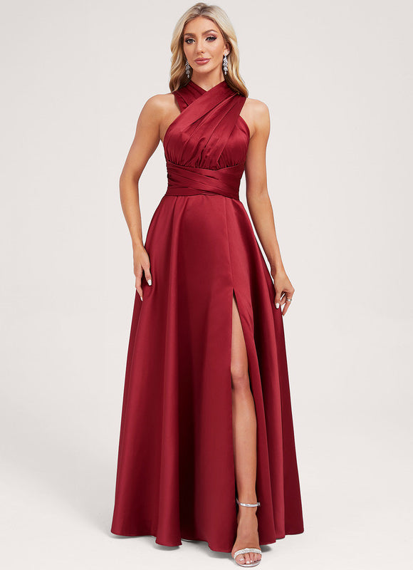 Robe Cérémonie Satin Rouge Évasée - gallery 9