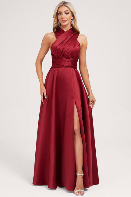 Robe Cérémonie Satin Rouge Évasée - gallery 9