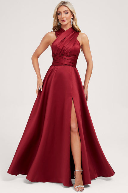 Robe Cérémonie Satin Rouge Évasée - gallery 8