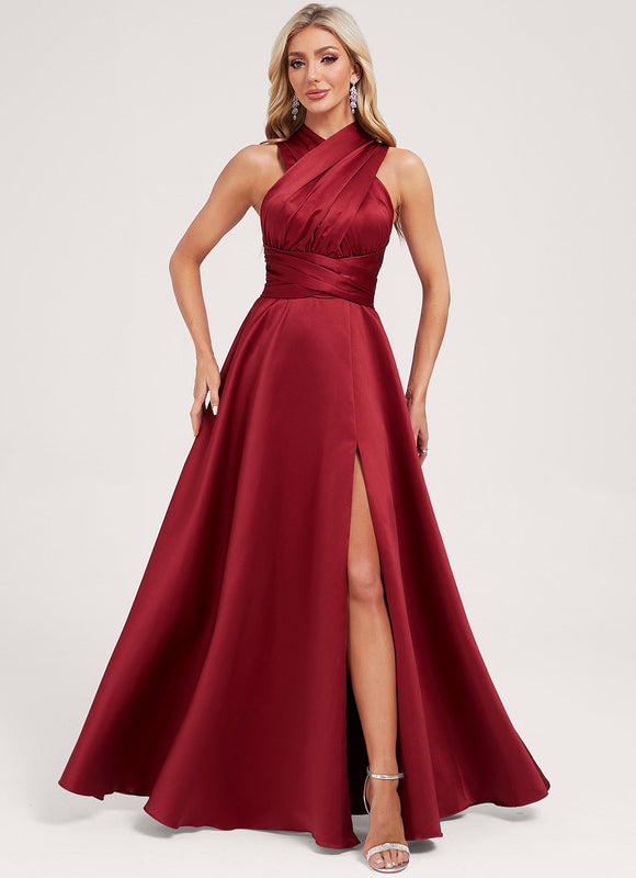 Robe Cérémonie Satin Rouge Évasée - gallery 8