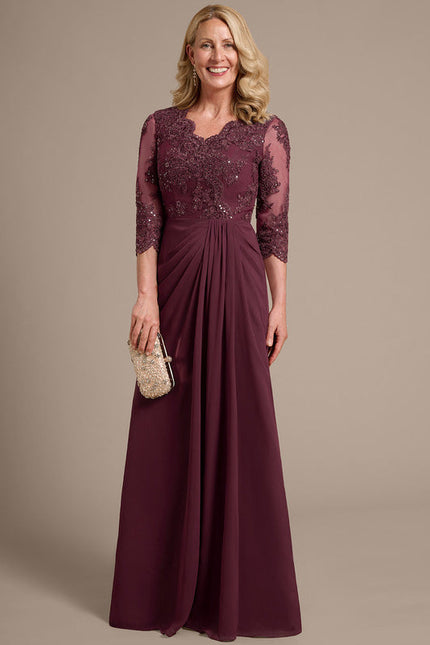 Robe Cérémonie Longue Bordeaux Élégante