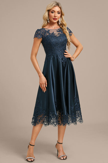 Robe Cérémonie Satin Bleu Nuit Élégante - gallery 4