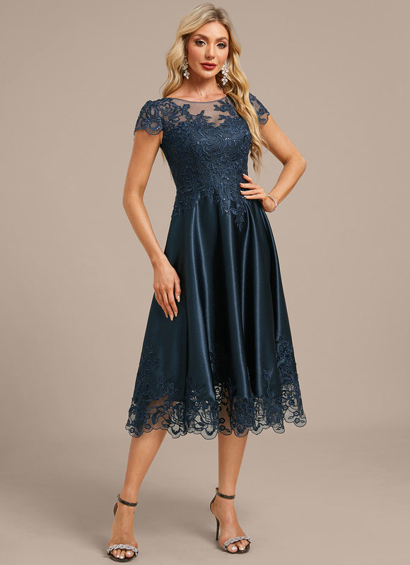 Robe Cérémonie Satin Bleu Nuit Élégante - gallery 4