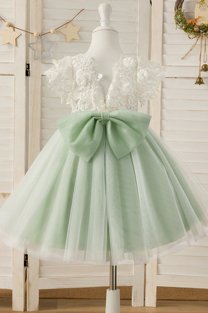 Robe Cérémonie Tulle Verte Fleuri - gallery 8