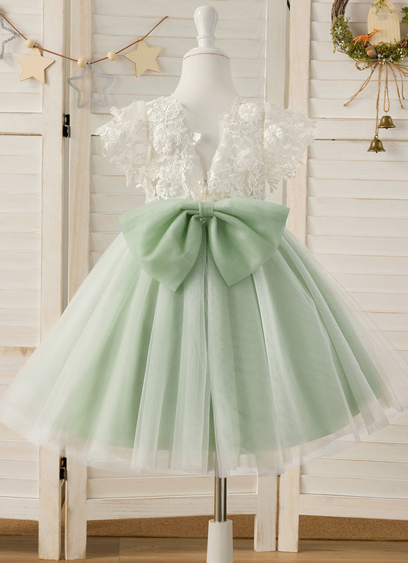 Robe Cérémonie Tulle Verte Fleuri - gallery 8