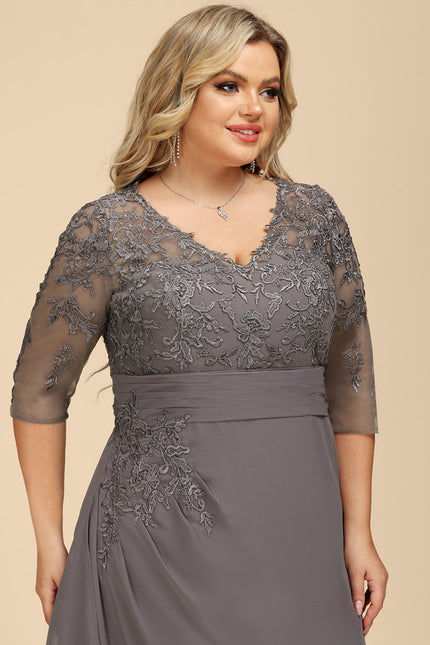 Robe Cérémonie Gris Souris Dentelle Élégante - gallery 9