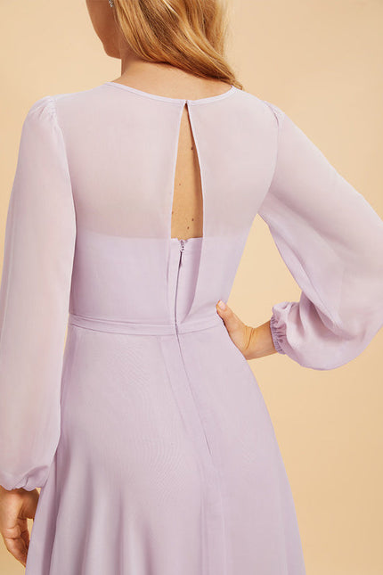 Robe Cérémonie Lilas Mousseline Col Rond - gallery 6