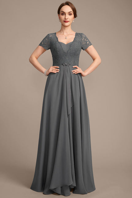 Robe Cérémonie Longue Grise Dentelle - gallery 3
