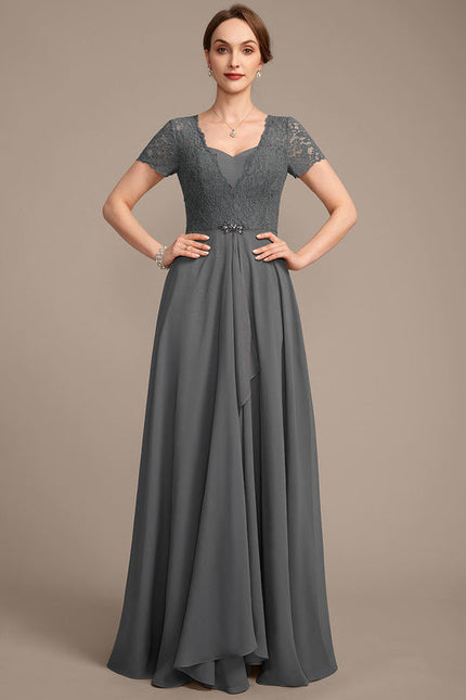 Robe Cérémonie Longue Grise Dentelle - gallery 3