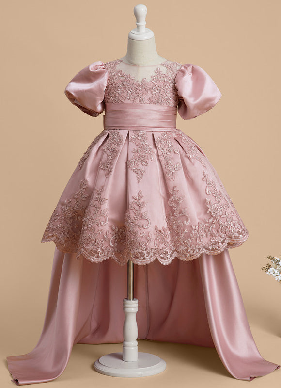 Robe Cérémonie Satin Rose Brodée - gallery 1
