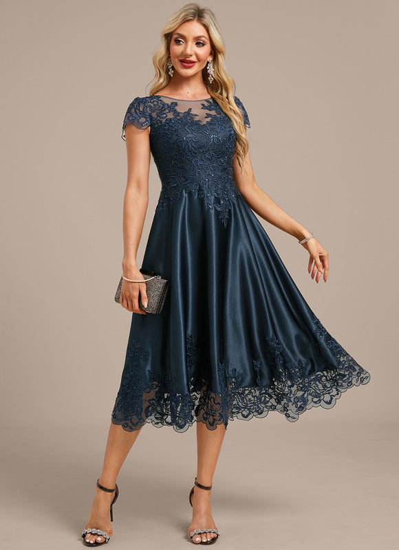 Robe Cérémonie Satin Bleu Nuit Élégante