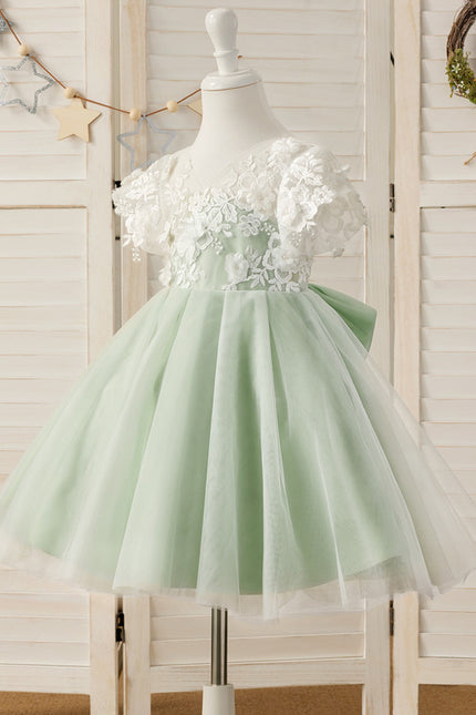 Robe Cérémonie Tulle Verte Fleuri - gallery 6