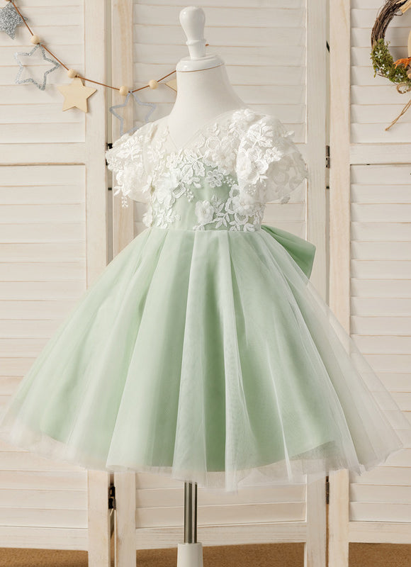 Robe Cérémonie Tulle Verte Fleuri - gallery 6