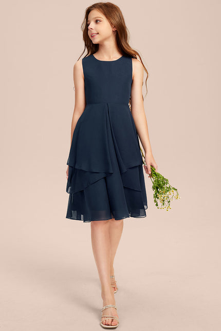 Robe Cérémonie Mousseline Marine Ajustée - gallery 7