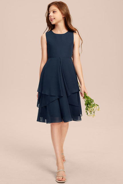 Robe Cérémonie Mousseline Marine Ajustée - gallery 7