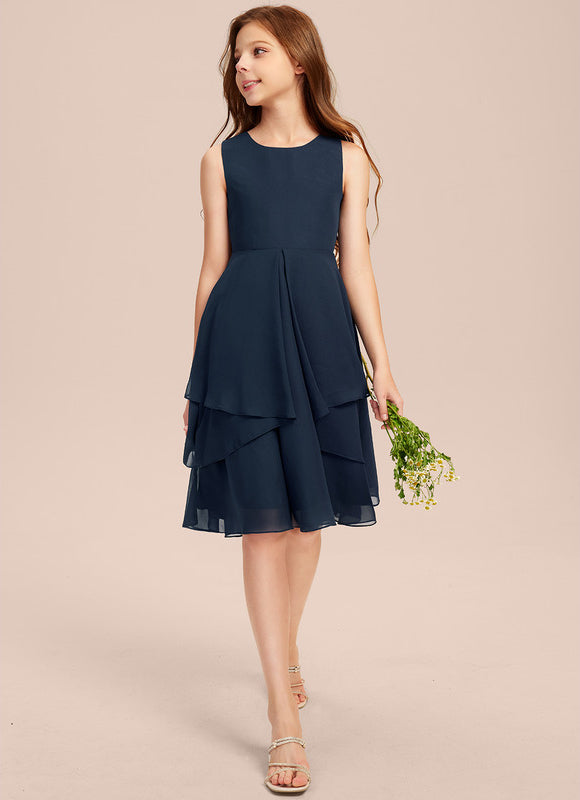 Robe Cérémonie Mousseline Marine Ajustée - gallery 7