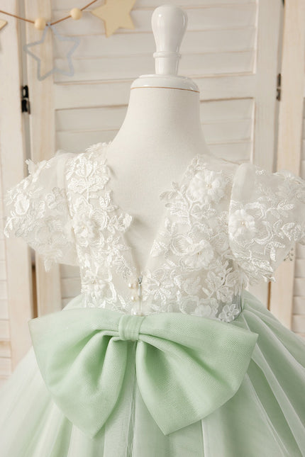 Robe Cérémonie Tulle Verte Fleuri - gallery 9