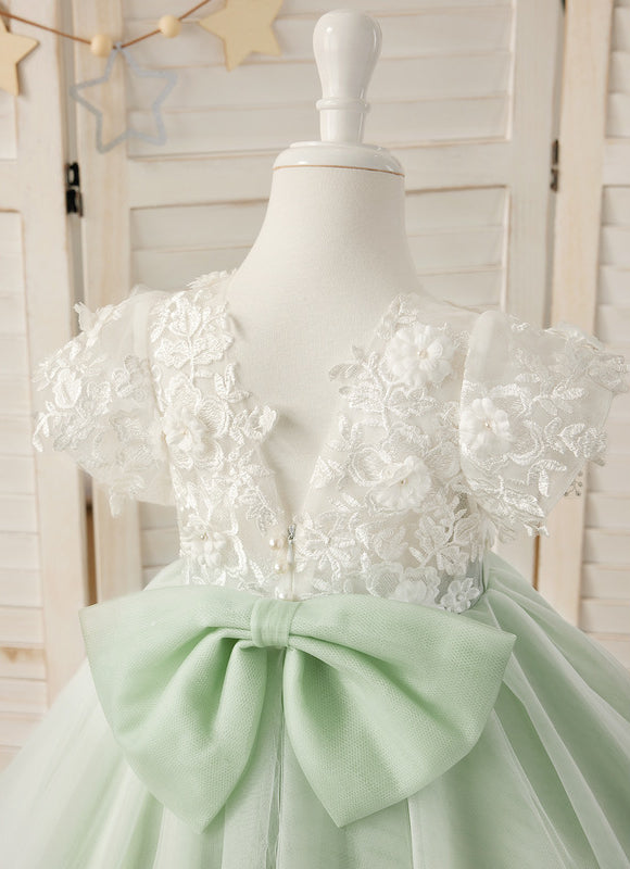 Robe Cérémonie Tulle Verte Fleuri - gallery 9