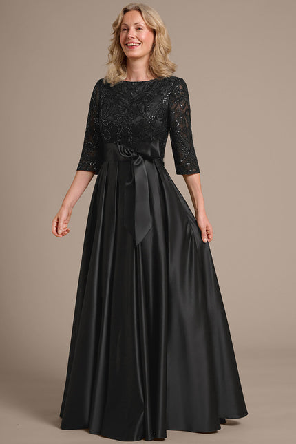 Robe Cérémonie Satin Noir Élégante - gallery 3