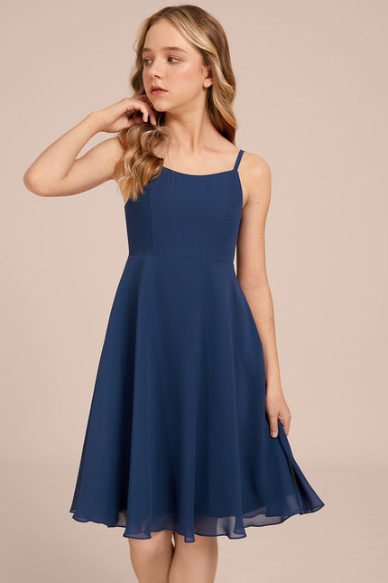 Robe Cérémonie Mousseline Marine Ajustée - gallery 3