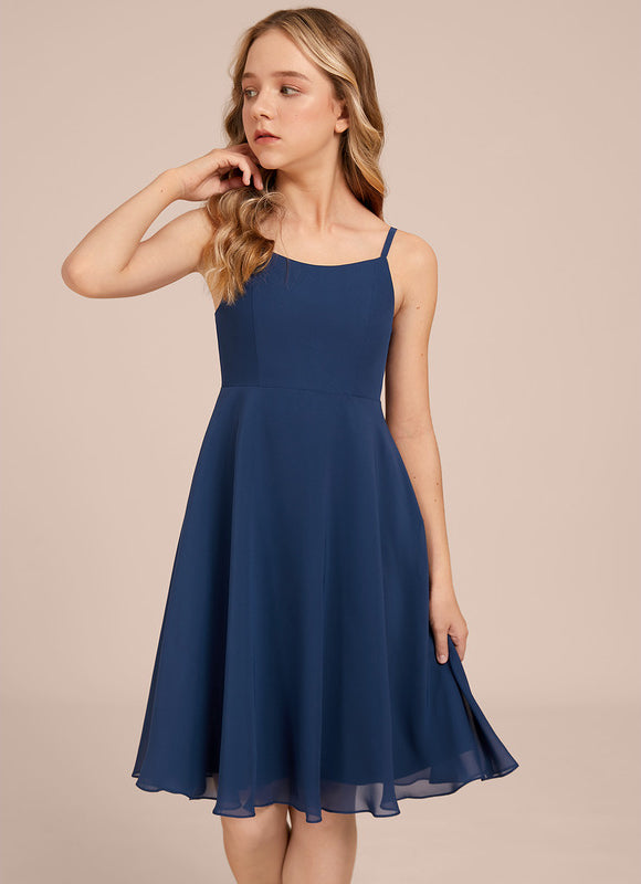 Robe Cérémonie Mousseline Marine Ajustée - gallery 3