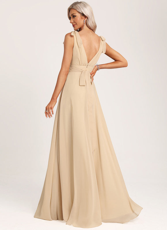 Robe Cérémonie Mousseline Beige - gallery 6