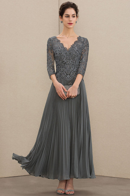 Robe Cérémonie Gris Élégant Plissé