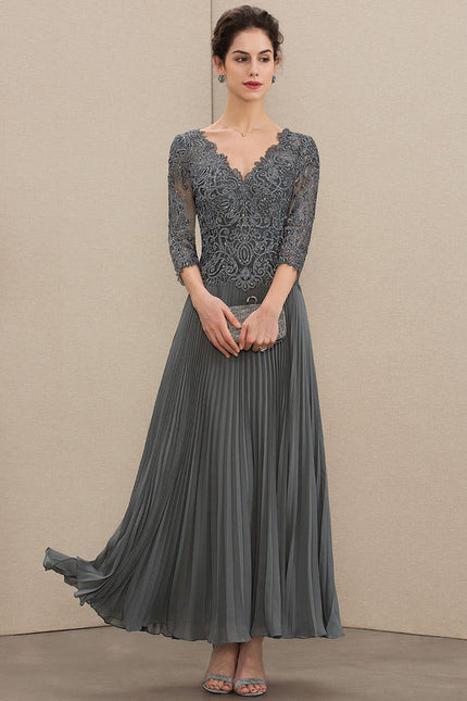 Robe Cérémonie Gris Élégant Plissé